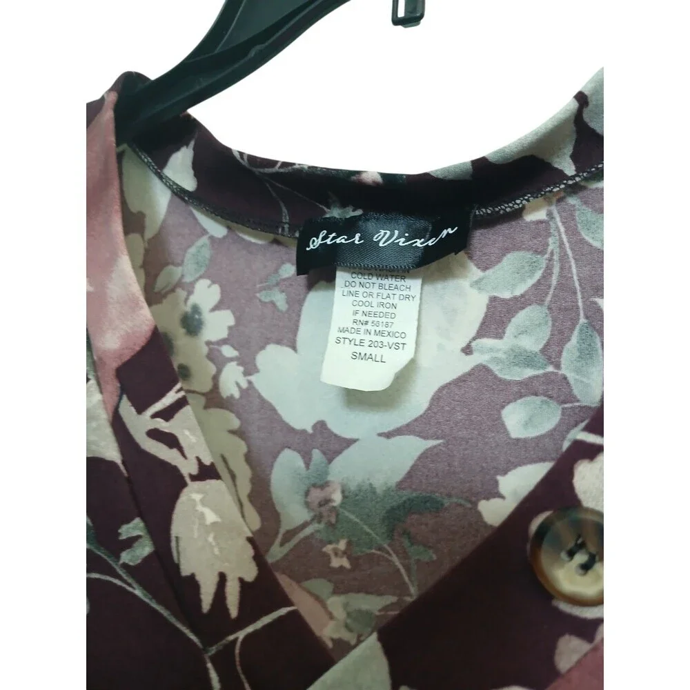 Altar Vixen Floral Blouse Size Small Burgundy Pink 3/4 Sleeve Boho Top - Picture 3 of 5